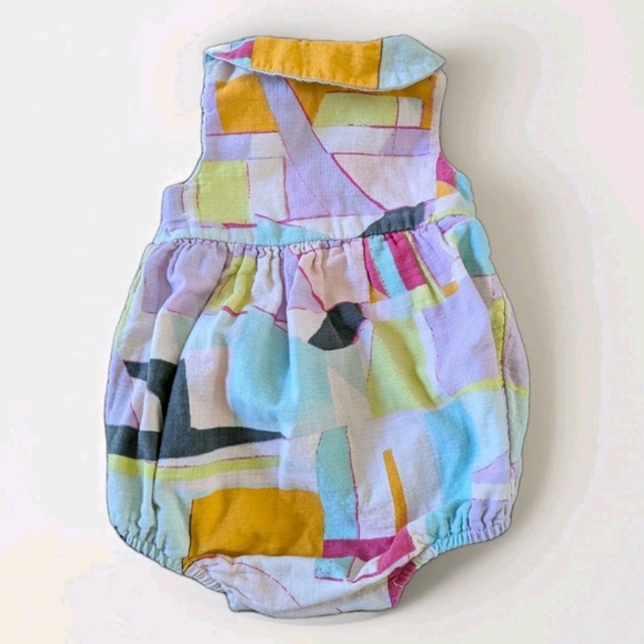 Open Edit Bubble Romper Baby Girl 3 Months Retro Artsy Gauze Cotton Geometric - Picture 2 of 5